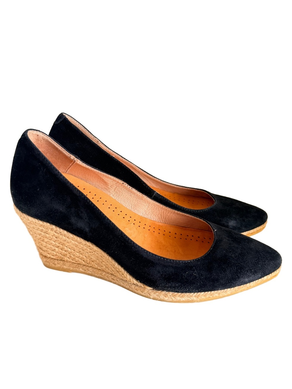 Gaimo Handmade In Spain Black Suede Pointed Toe Wedge Espadrilles 36